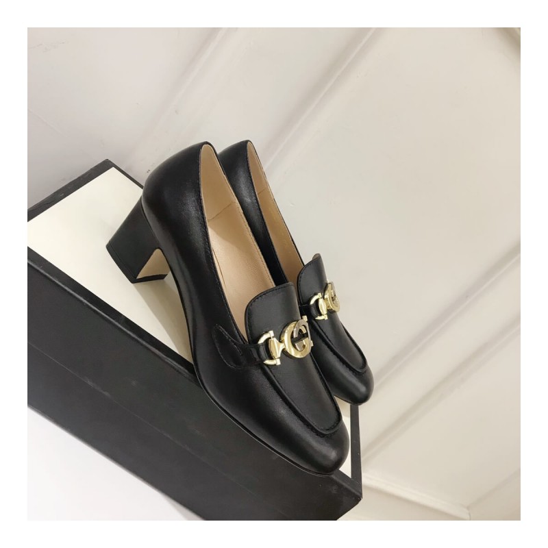 Gucci Zumi Leather Mid-Heel Loafer 575832 Black