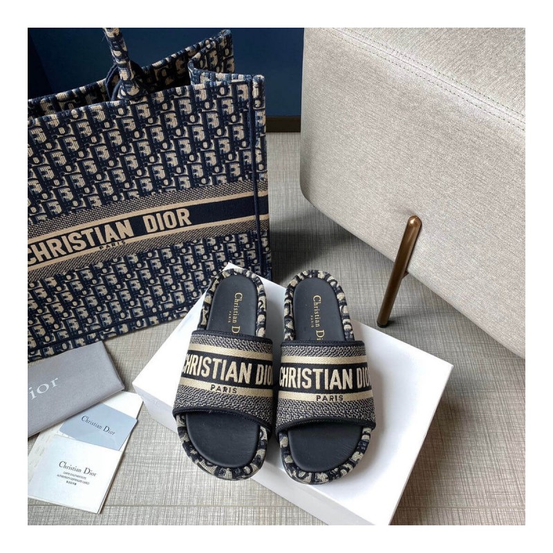 Christian Dior Oblique Embroidered Cotton Dway Wedge Mule KCQ268