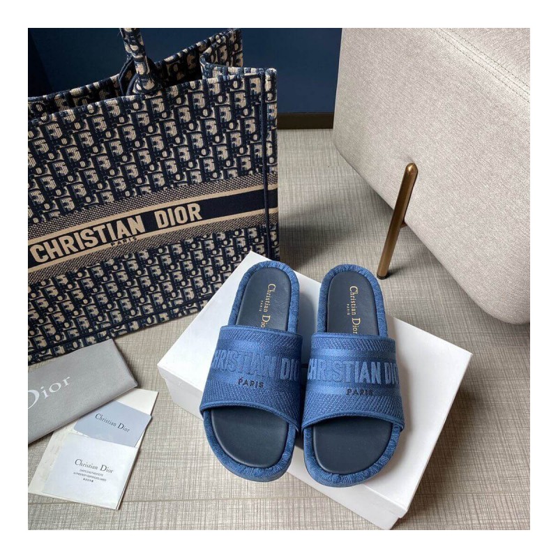 Christian Dior Oblique Embroidered Cotton Dway Wedge Mule KCQ268