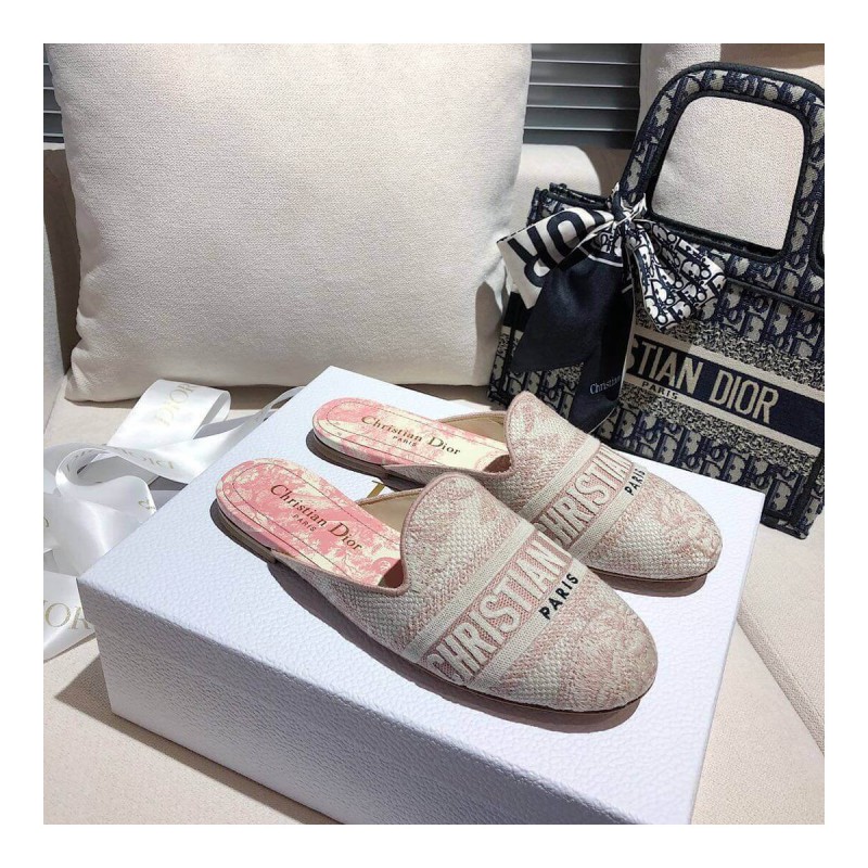 Christian Dior Off Toile De Jouy Canvas Embroidered Cotton Mule KCB608