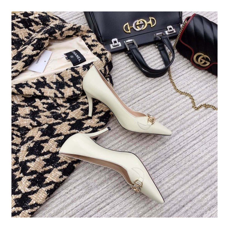 Gucci Zumi Mid-Heel Leather Pump 596860 White