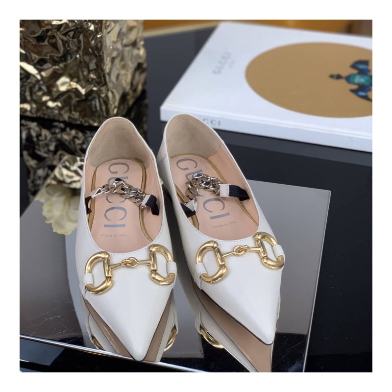 Gucci Leather Ballet Flat With Horsebit 621161 White