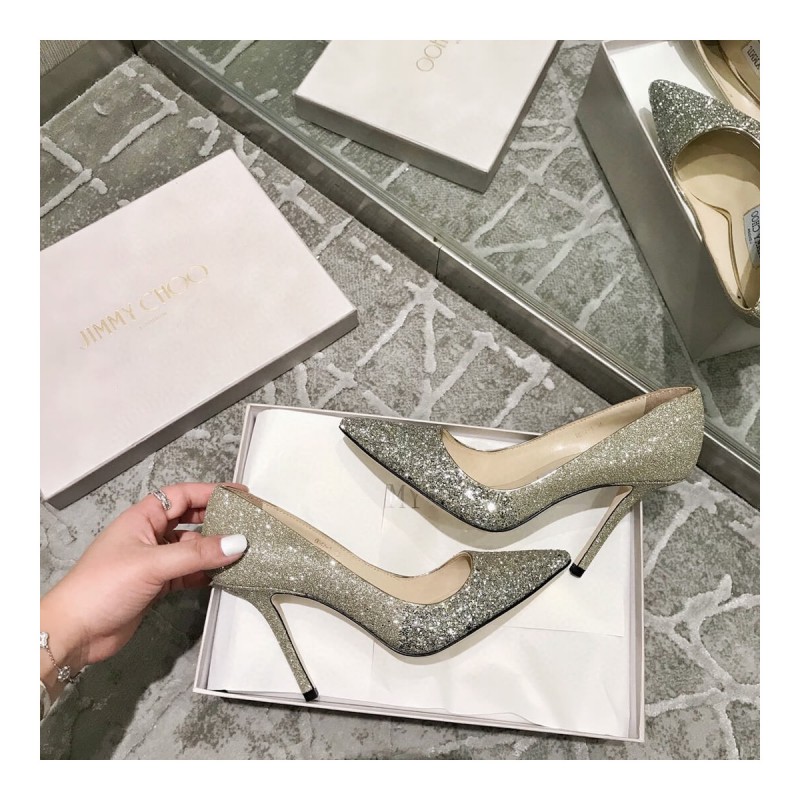 Jimmy Choo 95mm Rainbow Glitter Fabric Pump