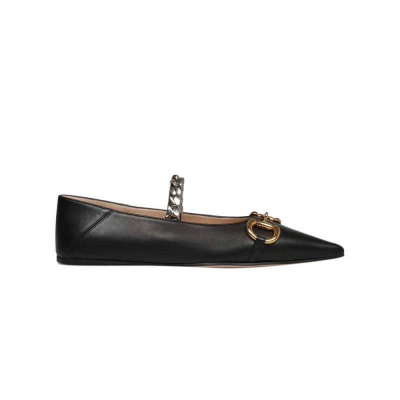 Gucci Chain Leather Ballet Flats with Horsebit 621161