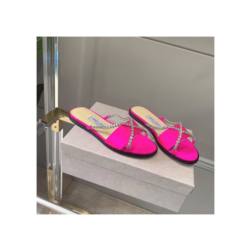 Jimmy Choo Aadi Platinum Ice Dusty Glitter Flats With Crystal Chain C6137