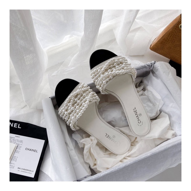 Chanel Satin CC Pearl Sandal Flats 36123