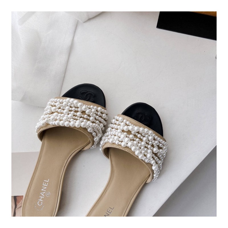 Chanel Satin CC Pearl Sandal Flats 36123