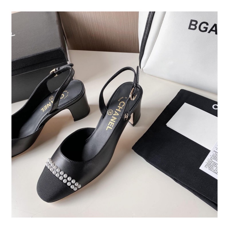 Chanel Pearl Embellished CC Cap Toe Slingbacks 36124