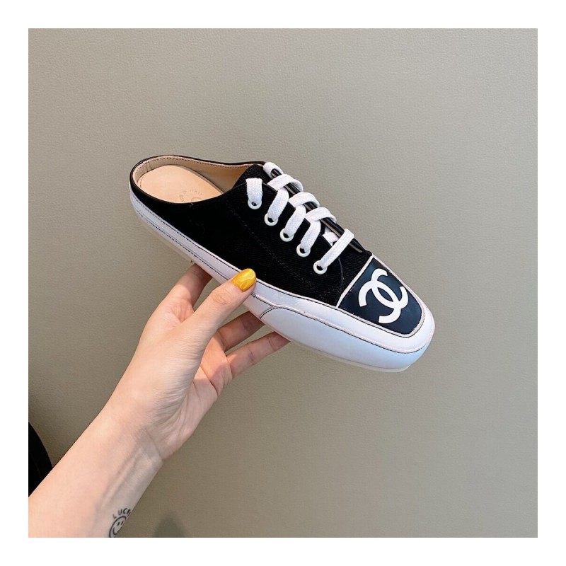 Chanel Canvas Lace Up Cap Toe Slipper 382301