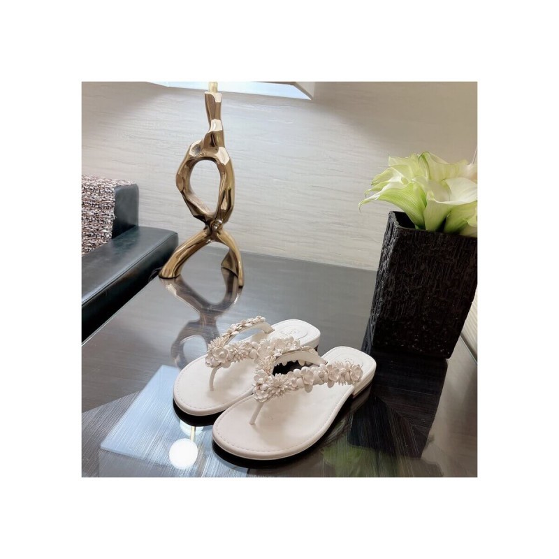 Chanel Lambskin Flowers Flip Flops