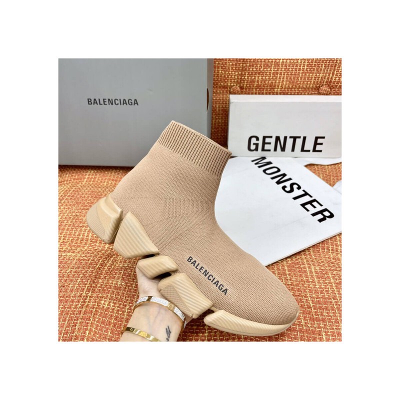 Balenciaga Speed 2.0 Knit Sock Sneakers 617239 Tan