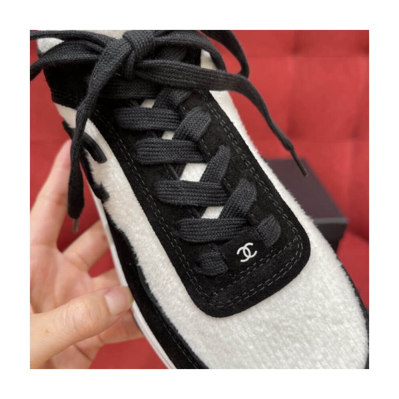 Chanel Fabric &amp; Suede Calfskin Low Top Sneakers White/Black G38033