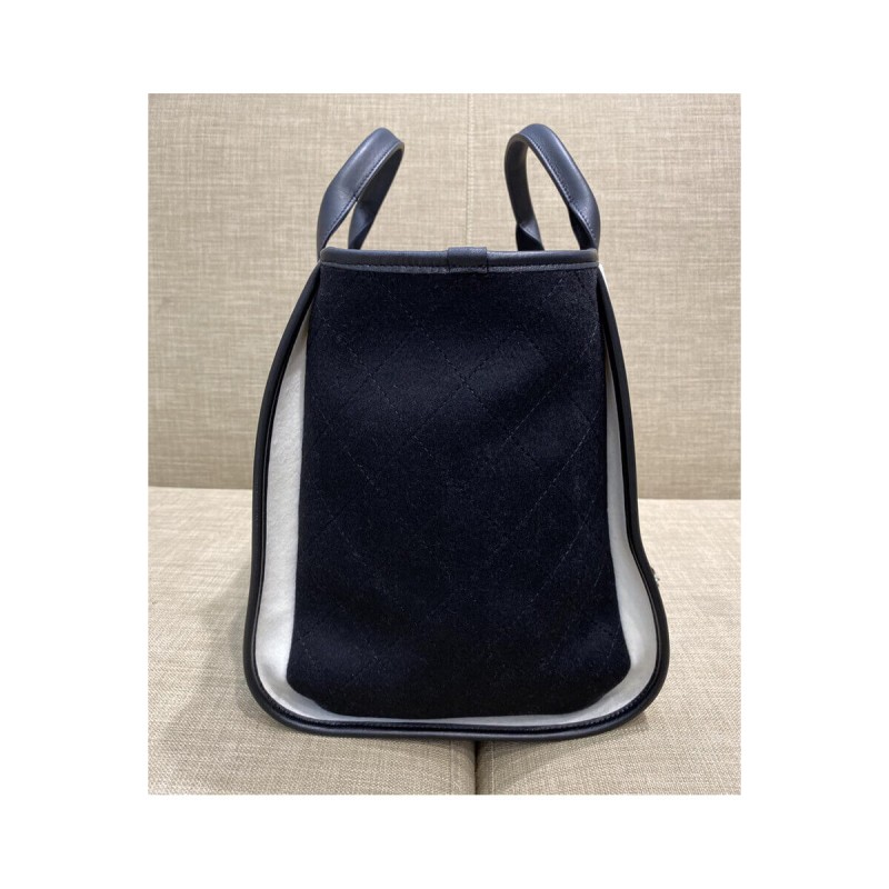 Chanel Wool Felt Deauville Shopping Bag A60598 White/Black