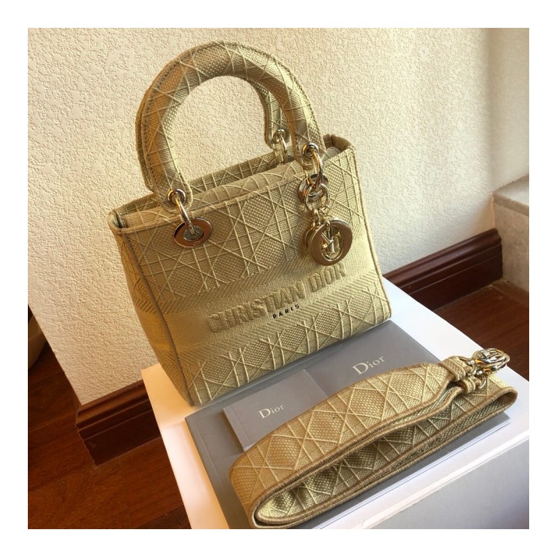 Christian Dior Textile Fabric Medium Lady Dior Bag L4455