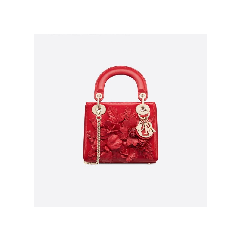 Christian Dior Lambskin Embroidered Flowers Mini "Lady Dior" Bag M0565