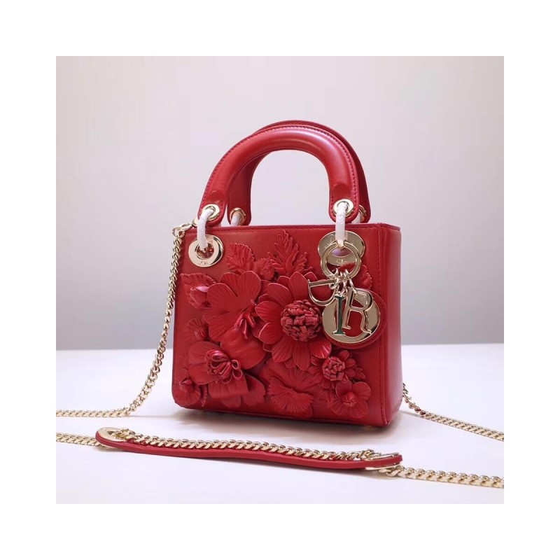 Christian Dior Lambskin Embroidered Flowers Mini "Lady Dior" Bag M0565