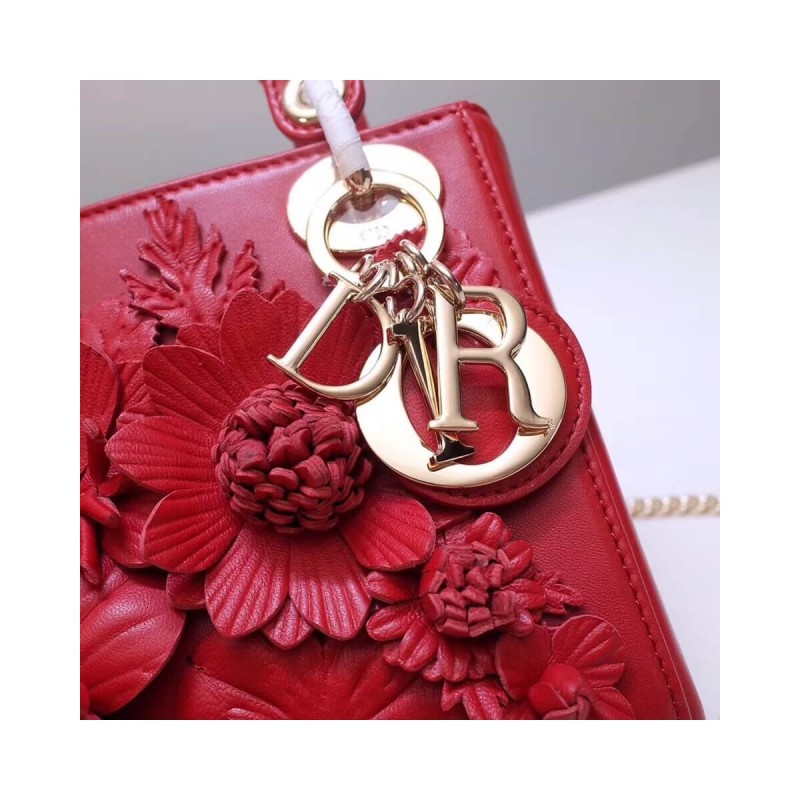 Christian Dior Lambskin Embroidered Flowers Mini "Lady Dior" Bag M0565