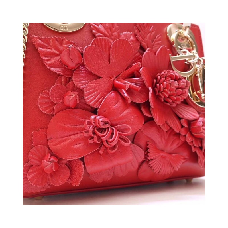 Christian Dior Lambskin Embroidered Flowers Mini "Lady Dior" Bag M0565