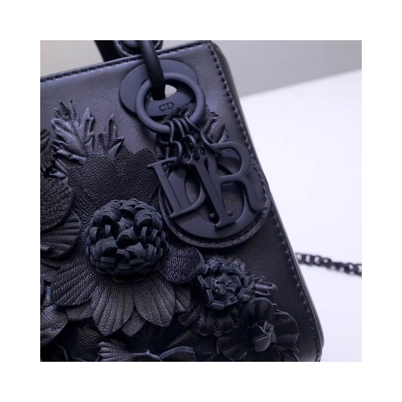 Christian Dior Lambskin Embroidered Flowers Mini "Lady Dior" Bag M0565