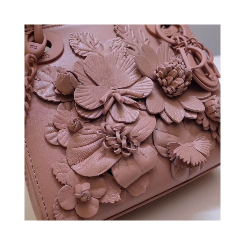 Christian Dior Lambskin Embroidered Flowers Mini "Lady Dior" Bag M0565