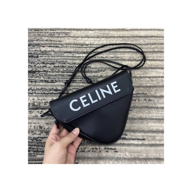 Celine Triangle Bag In Smooth Calfskin With Celine Print 195903