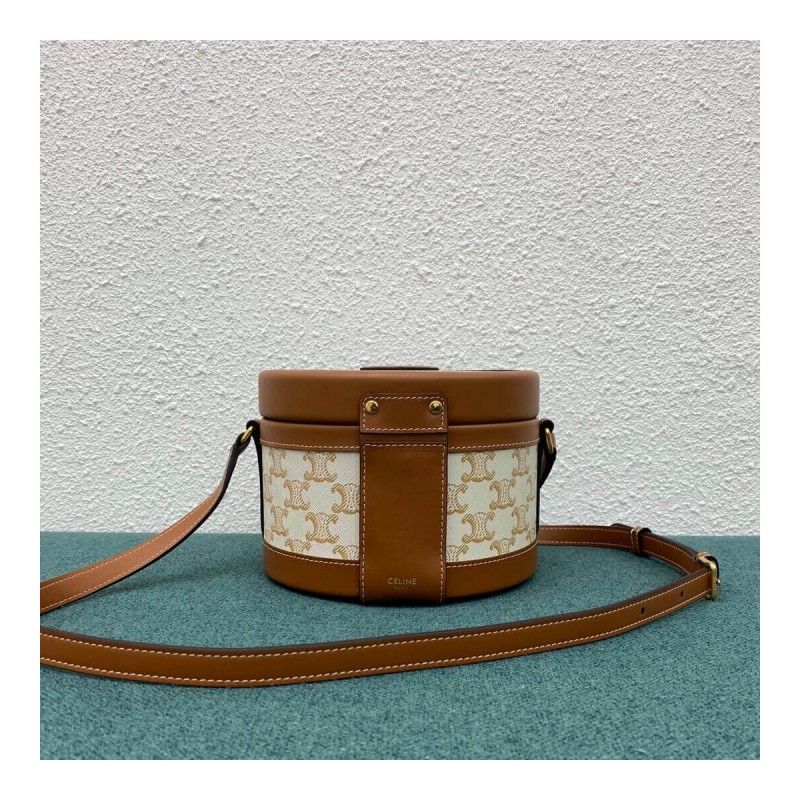 Celine Medium Tambour Bag In Triomphe Canvas 195192 White