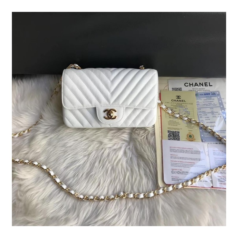 Chanel Chevron Caviar Leathe 20cm Classic Flap Bag 1116