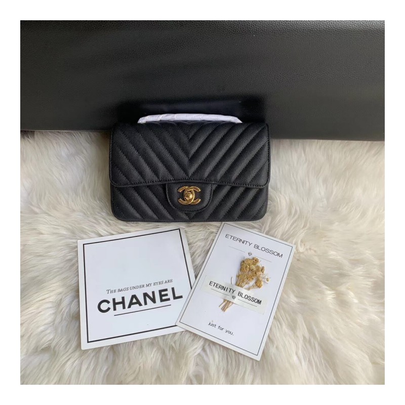 Chanel Chevron Caviar Leathe 20cm Classic Flap Bag 1116