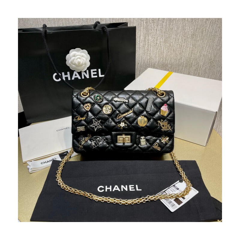 Chanel Quilted Calfskin Leather 2.55 Reissue New York Lucky Charms Flap Bag 37586