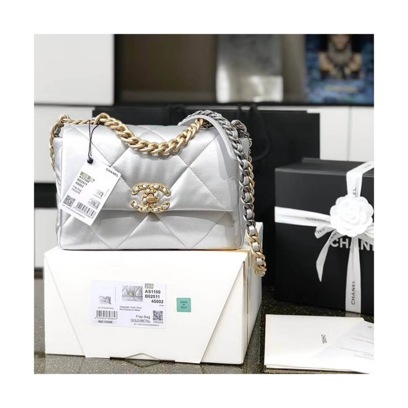 Chanel 19 Flap Bag AS1160 Silver