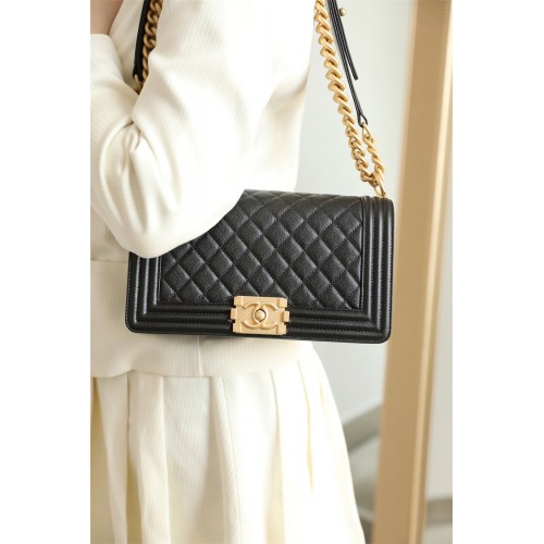 Chanel Boy chanel handbag Grained Calfskin A67086Black
