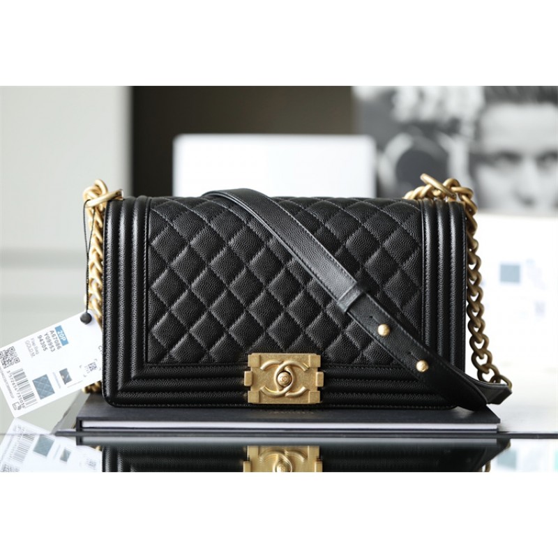 Chanel Boy chanel handbag Grained Calfskin A67086Black