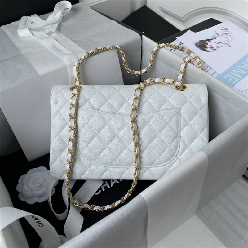 Chanel Caviar Calfskin Classic Flap Bag A01112White