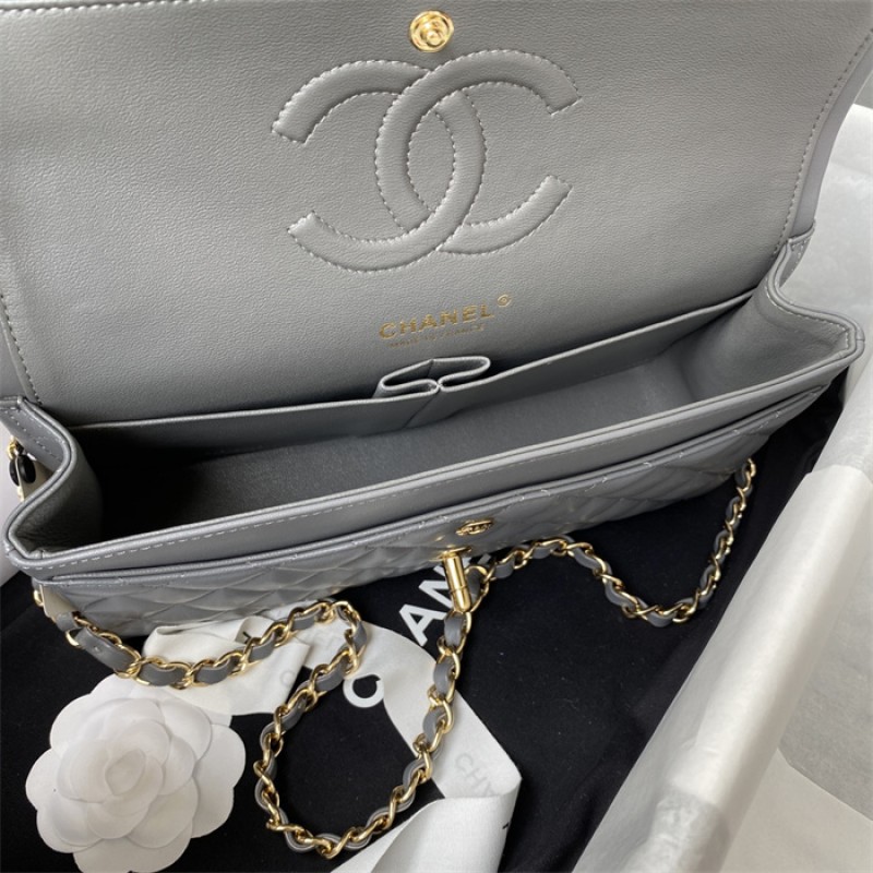 Chanel Lambskin Leather Classic Flap Bag A01112Grey