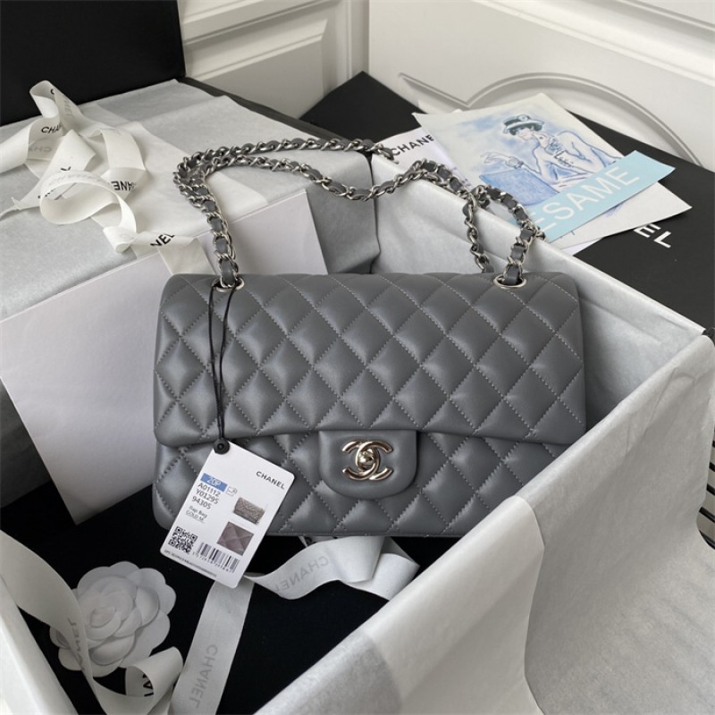 Chanel Lambskin Leather Classic Flap Bag A01112Grey