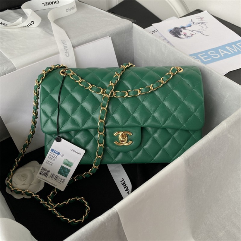 Chanel Lambskin Leather Classic Flap Bag  A01112Green
