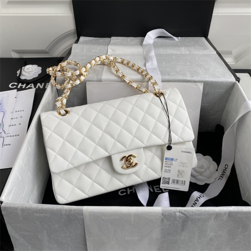 Chanel Caviar Calfskin Classic Flap Bag A01112White1