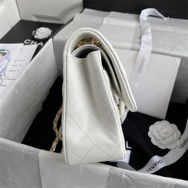 Chanel Caviar Calfskin Classic Flap Bag A01112White1