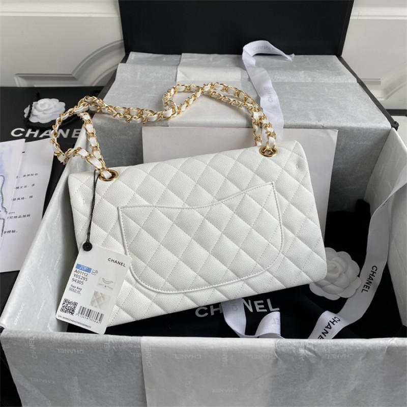 Chanel Caviar Calfskin Classic Flap Bag A01112White1