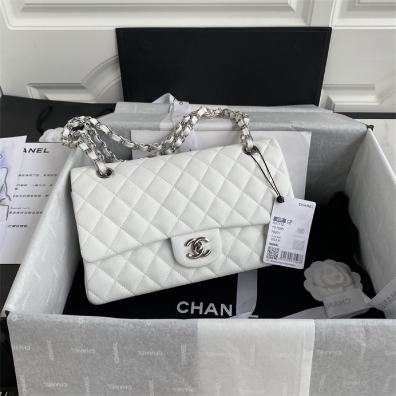Chanel Caviar Calfskin Classic Flap Bag A01112White1