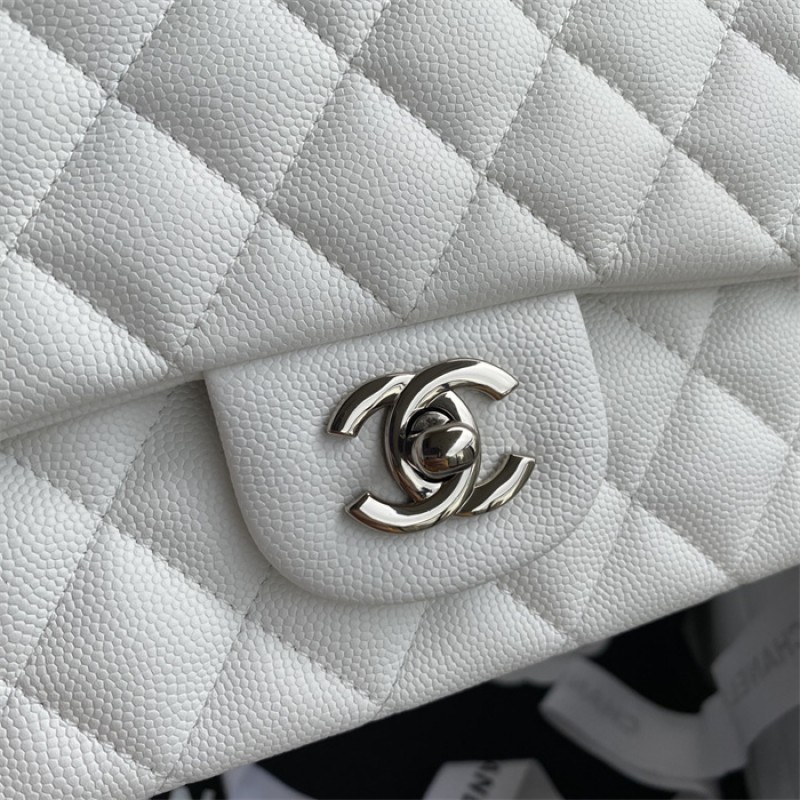 Chanel Caviar Calfskin Classic Flap Bag A01112White1