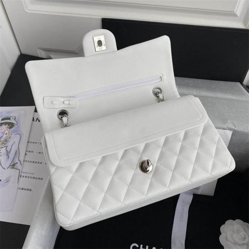 Chanel Caviar Calfskin Classic Flap Bag A01112White1