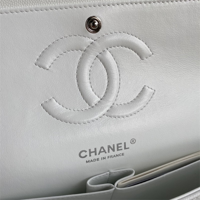 Chanel Caviar Calfskin Classic Flap Bag A01112White1