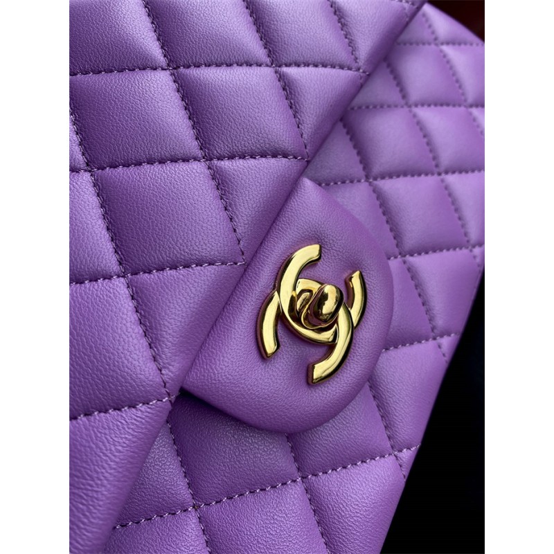 Chanel Lambskin Leather Classic Flap Bag A01112Purple