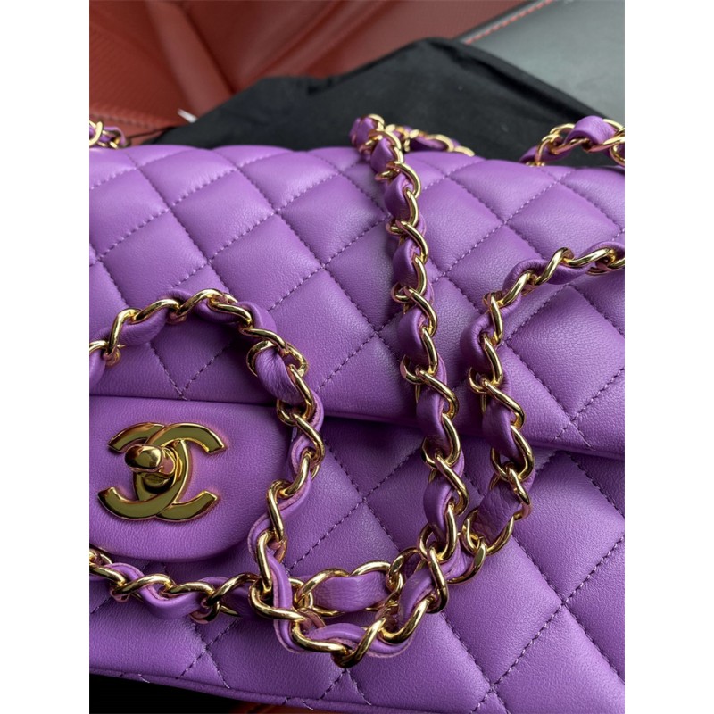 Chanel Lambskin Leather Classic Flap Bag A01112Purple