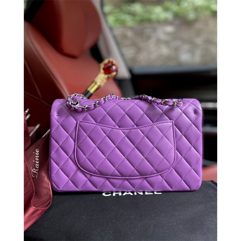 Chanel Lambskin Leather Classic Flap Bag A01112Purple