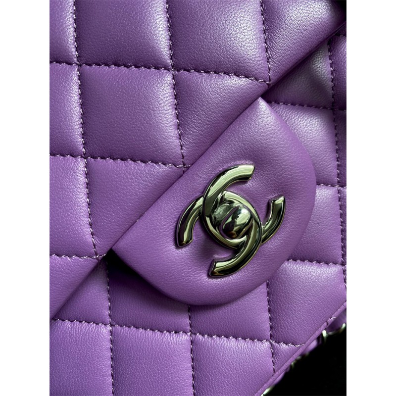 Chanel Lambskin Leather Classic Flap Bag A01112Purple