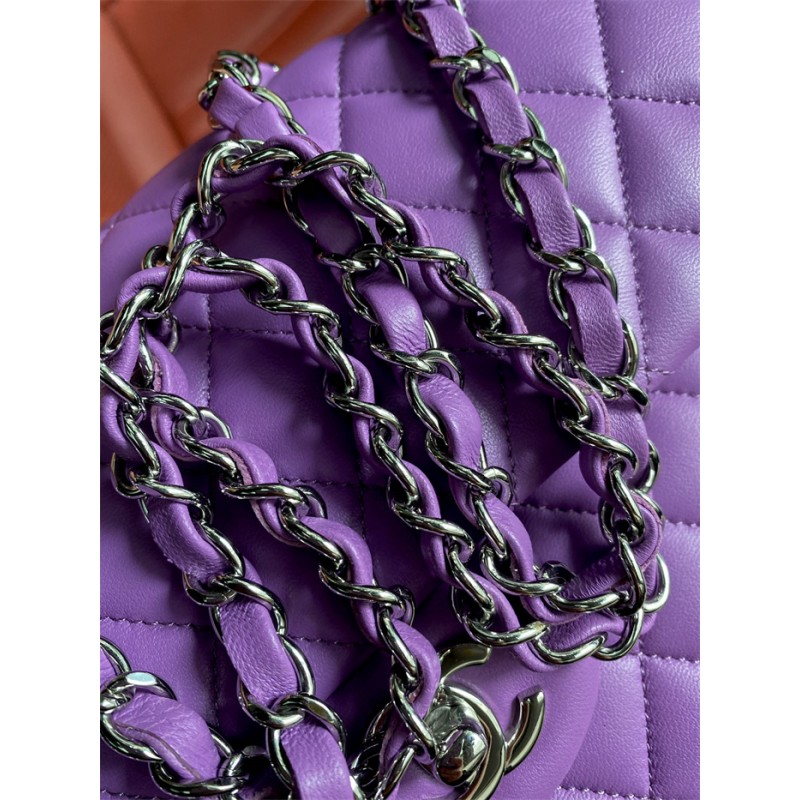 Chanel Lambskin Leather Classic Flap Bag A01112Purple