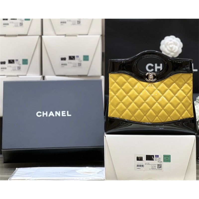 Chanel 31 Mini Shopping Bag in Black & Yellow Patent Calfskin AS4133