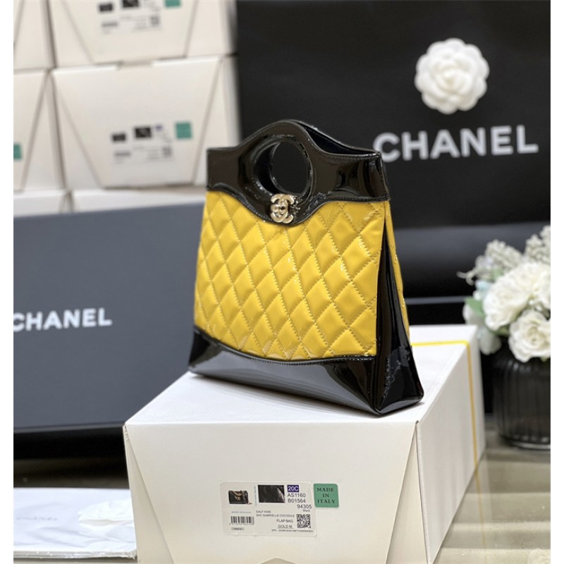 Chanel 31 Mini Shopping Bag in Black & Yellow Patent Calfskin AS4133